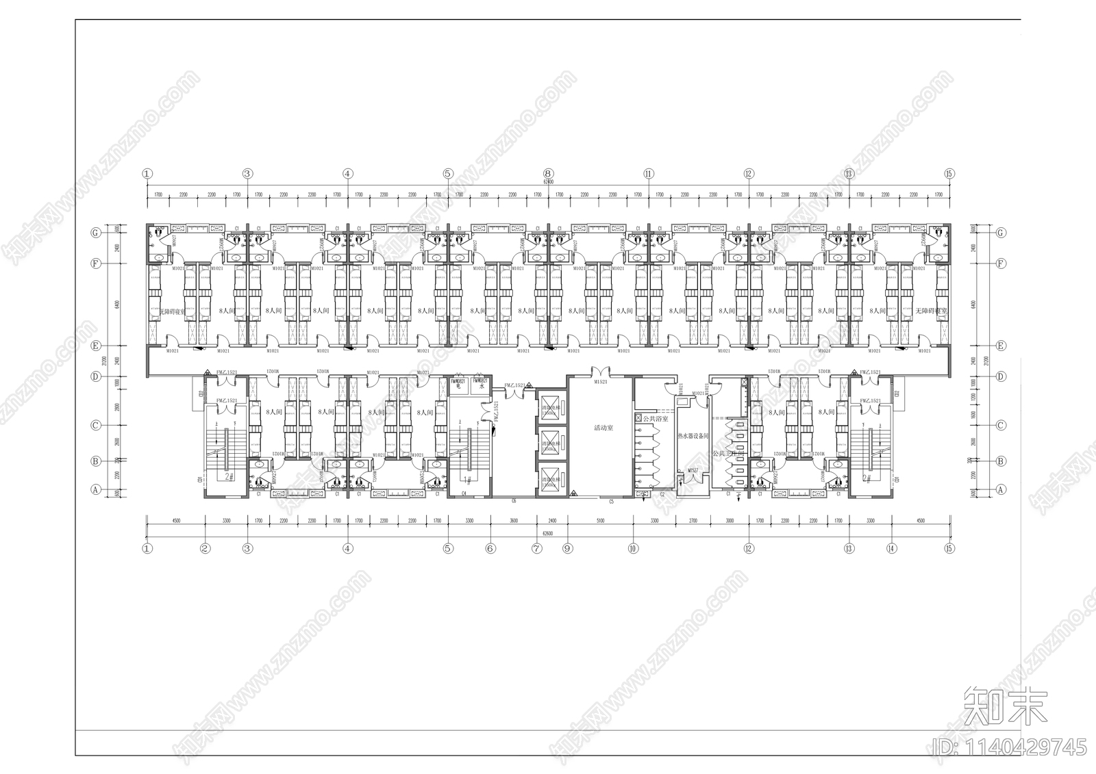 青年公寓室内装修cad施工图下载【ID:1140429745】