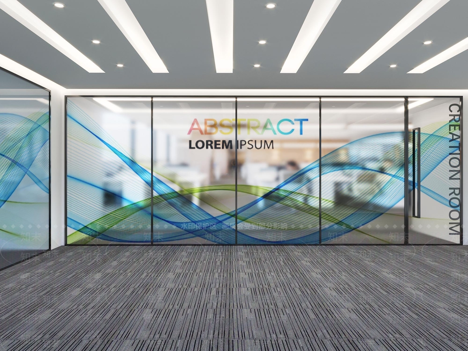 现代办公室玻璃隔断3D模型下载【ID:1140430122】