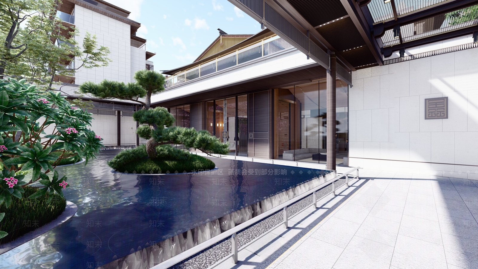 新中式庭院售楼处建筑SU模型下载【ID:1140430339】