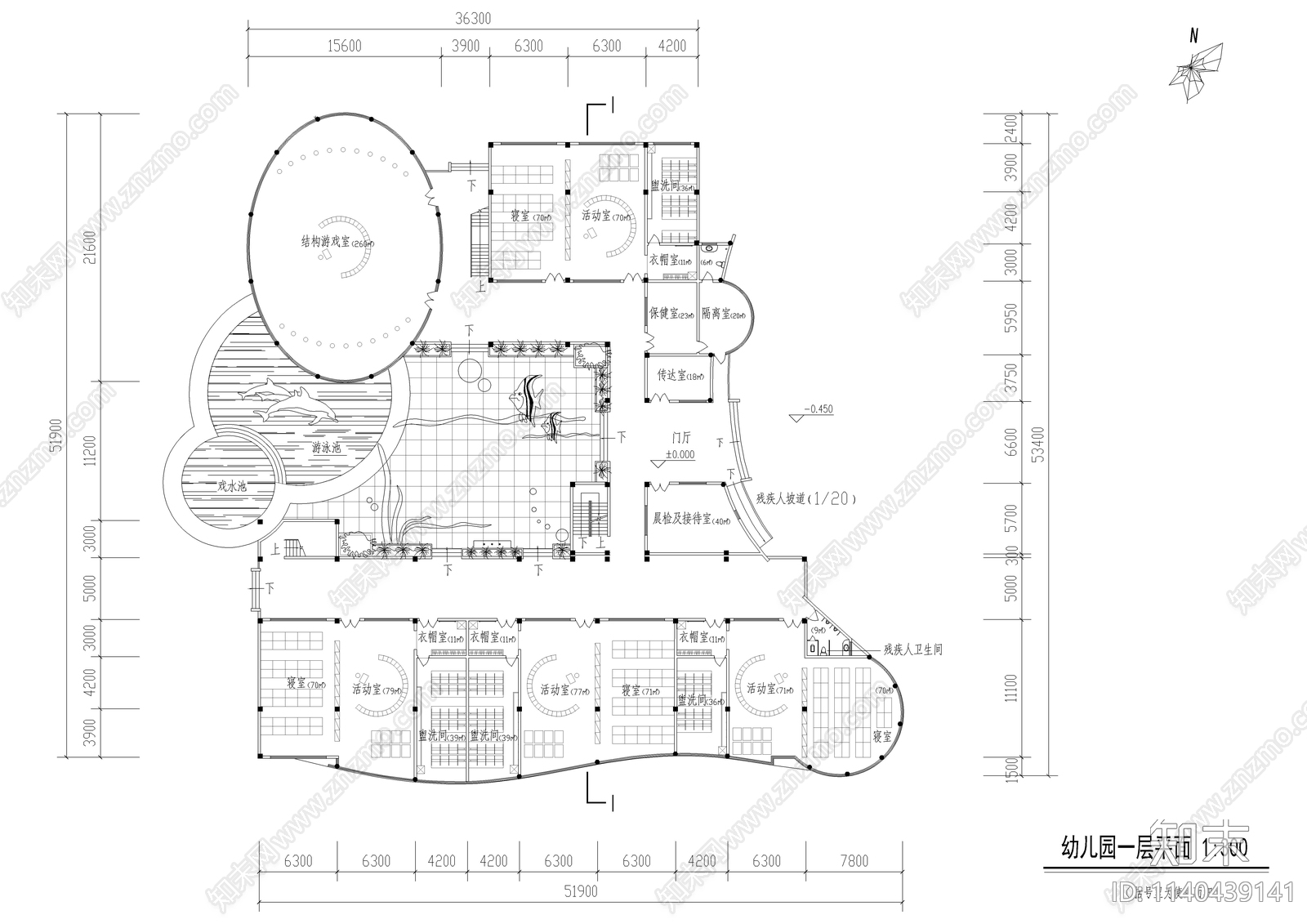 四层幼儿园建筑cad施工图下载【ID:1140439141】