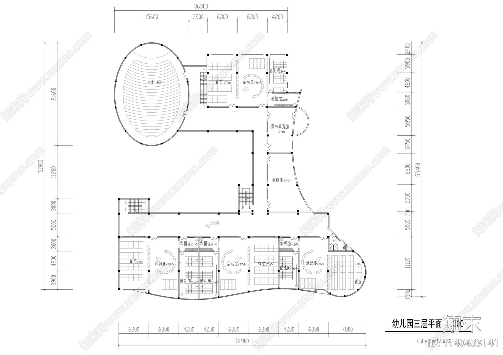 四层幼儿园建筑cad施工图下载【ID:1140439141】