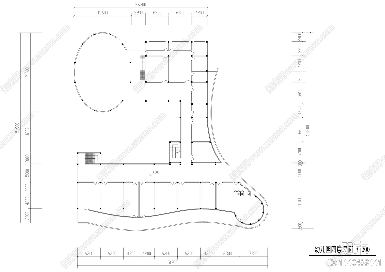 四层幼儿园建筑cad施工图下载【ID:1140439141】