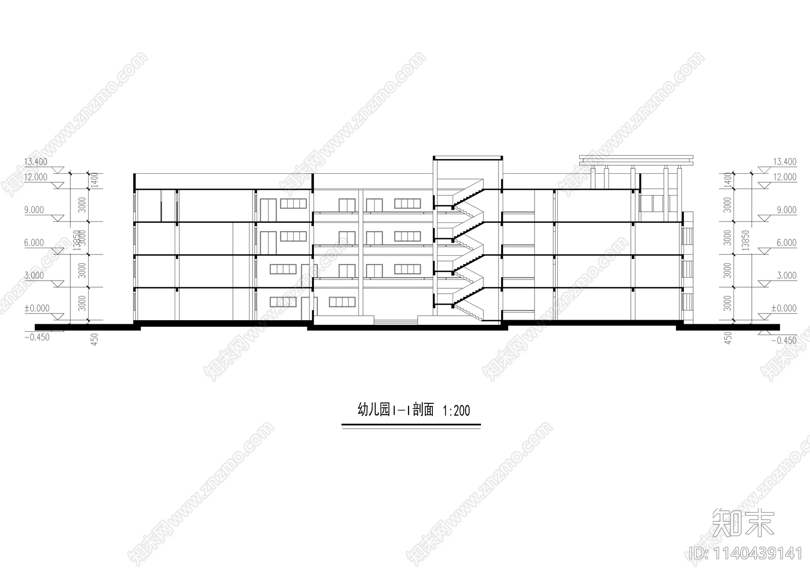 四层幼儿园建筑cad施工图下载【ID:1140439141】