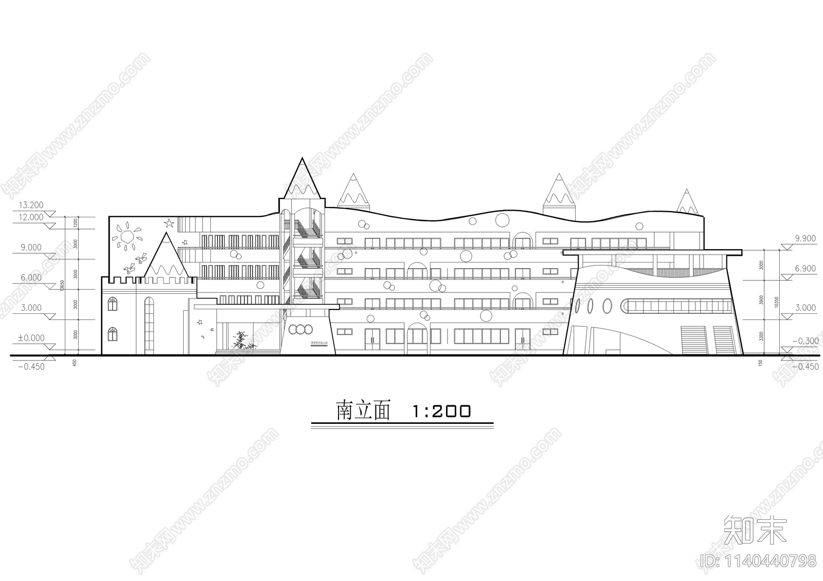 童话风四层合院幼儿园建筑cad施工图下载【ID:1140440798】