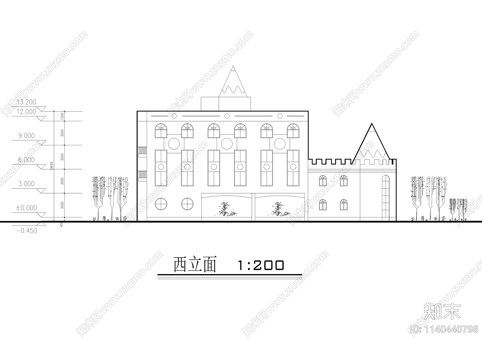 童话风四层合院幼儿园建筑cad施工图下载【ID:1140440798】