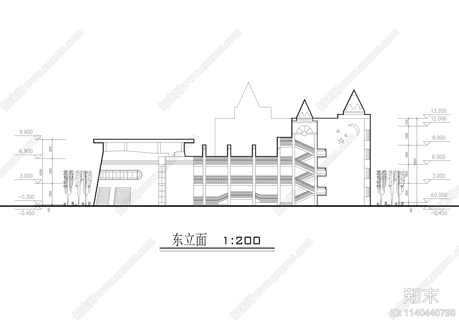 童话风四层合院幼儿园建筑cad施工图下载【ID:1140440798】