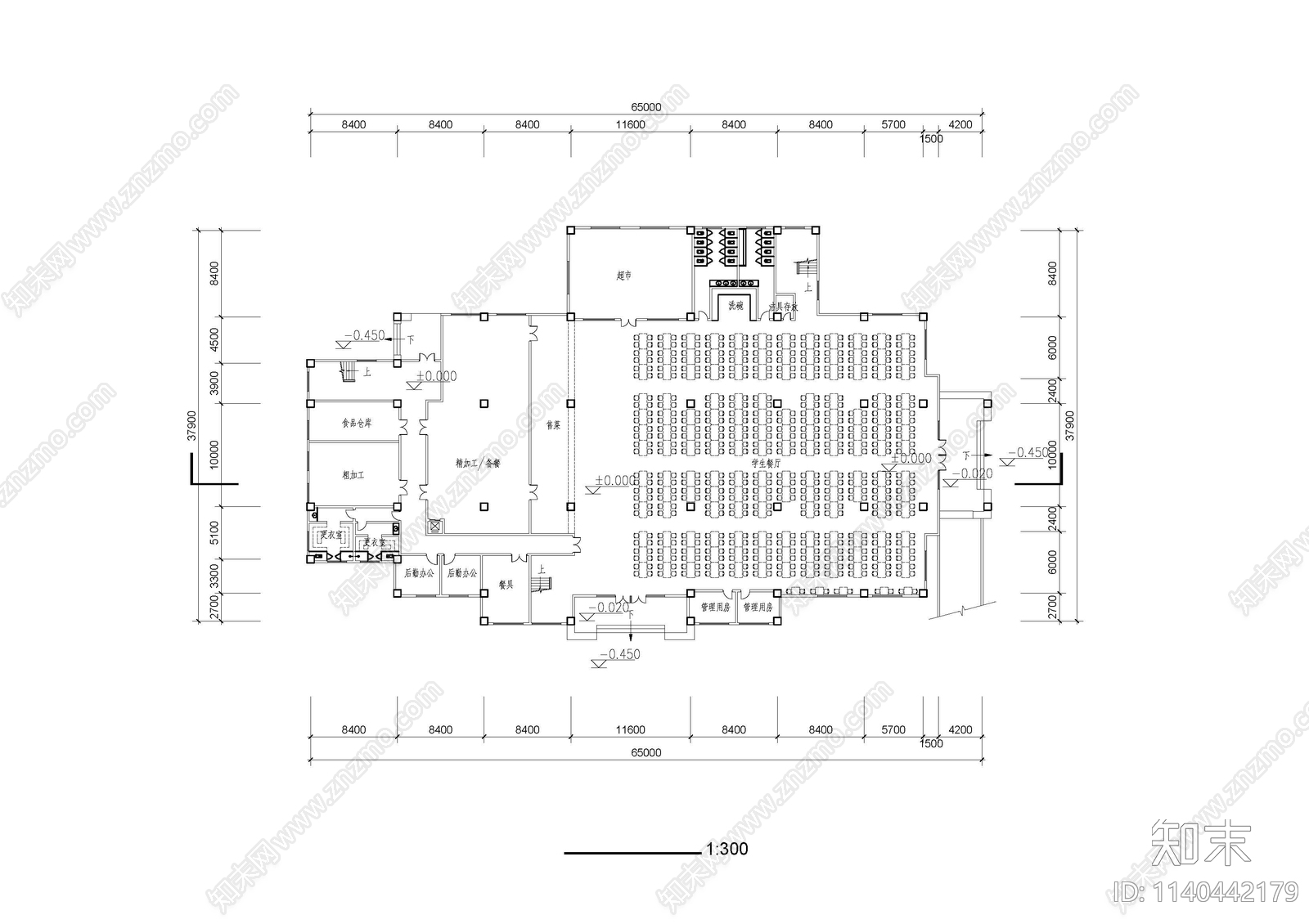 食堂建筑cad施工图下载【ID:1140442179】