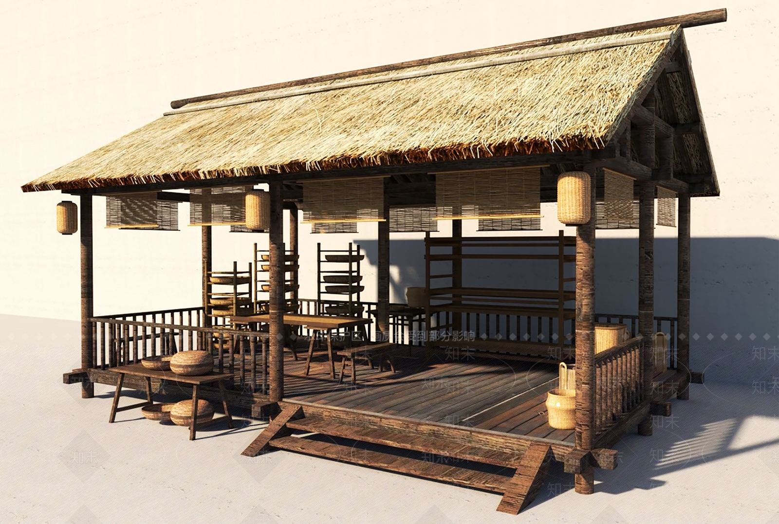 新中式茅草屋SU模型下载【ID:1140446500】