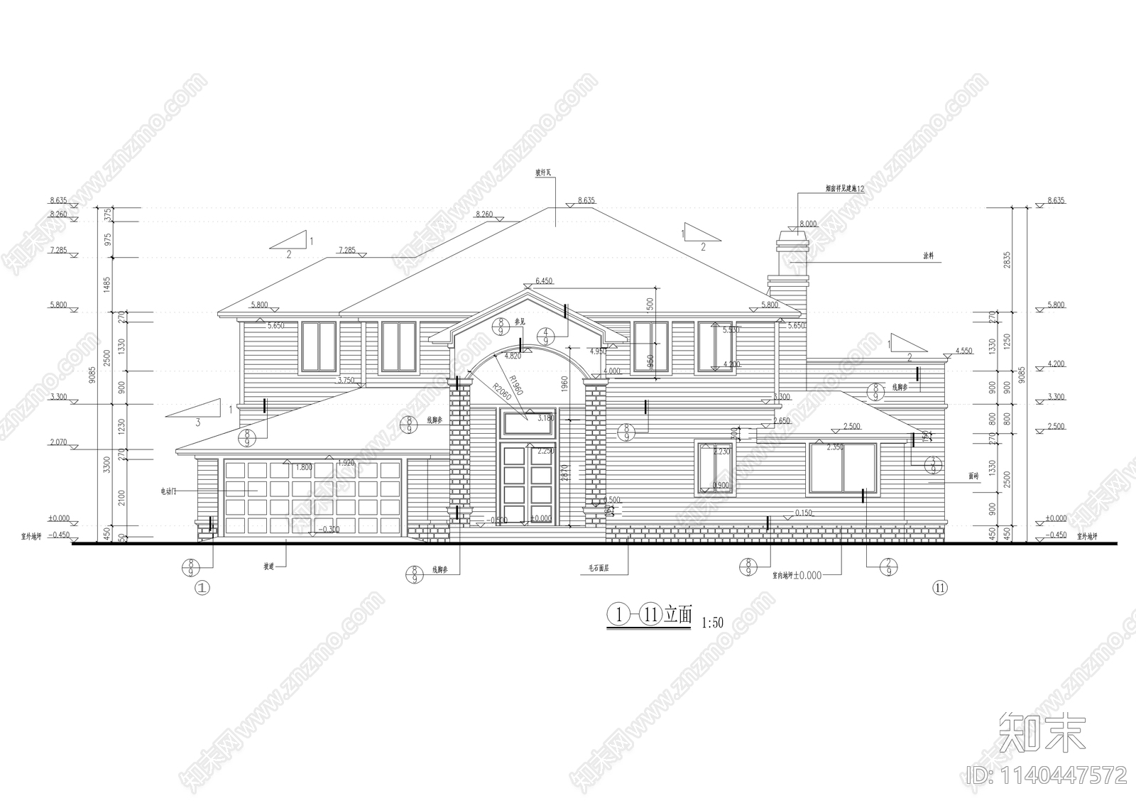 400平二层法式豪华别墅建筑cad施工图下载【ID:1140447572】