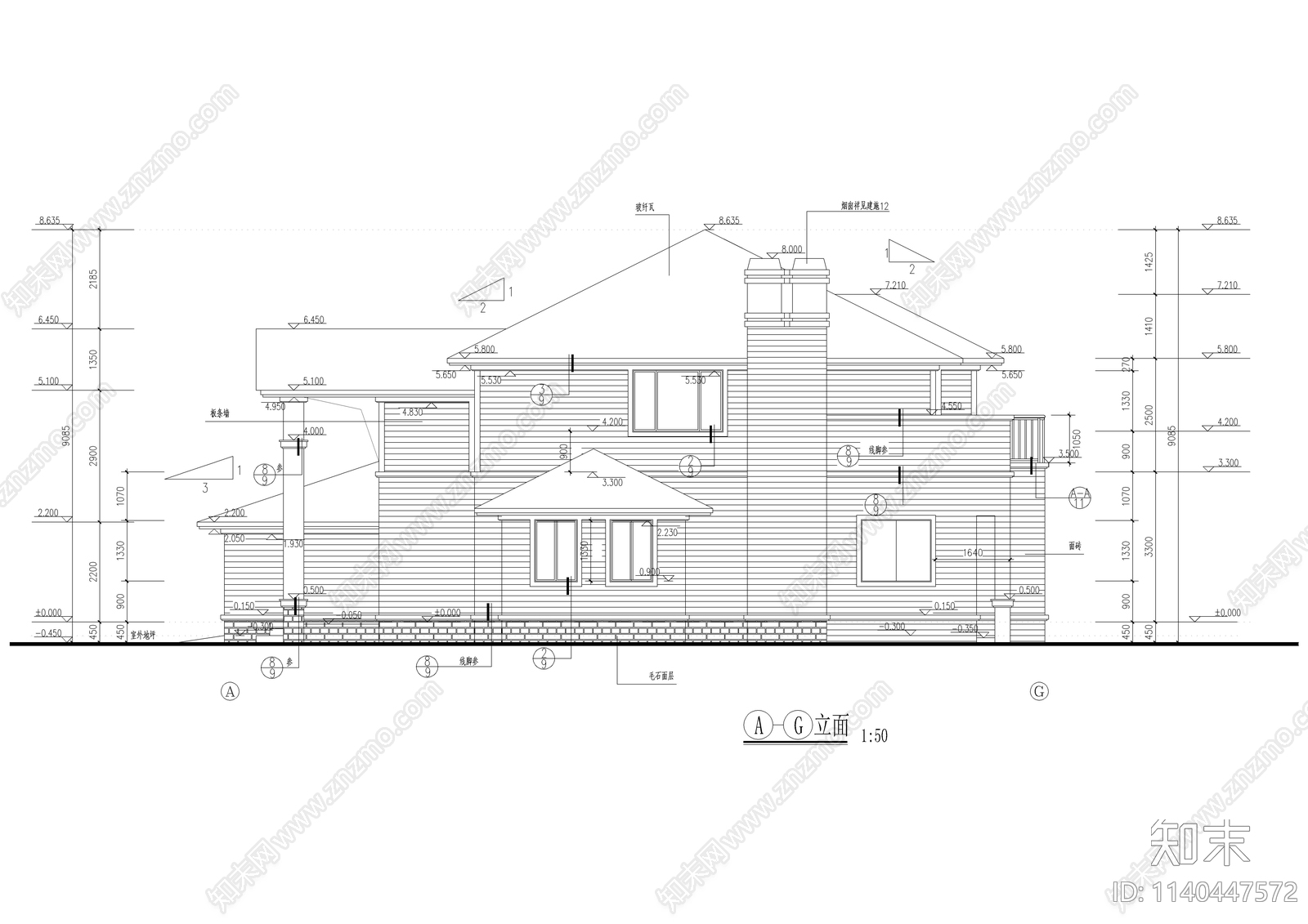 400平二层法式豪华别墅建筑cad施工图下载【ID:1140447572】