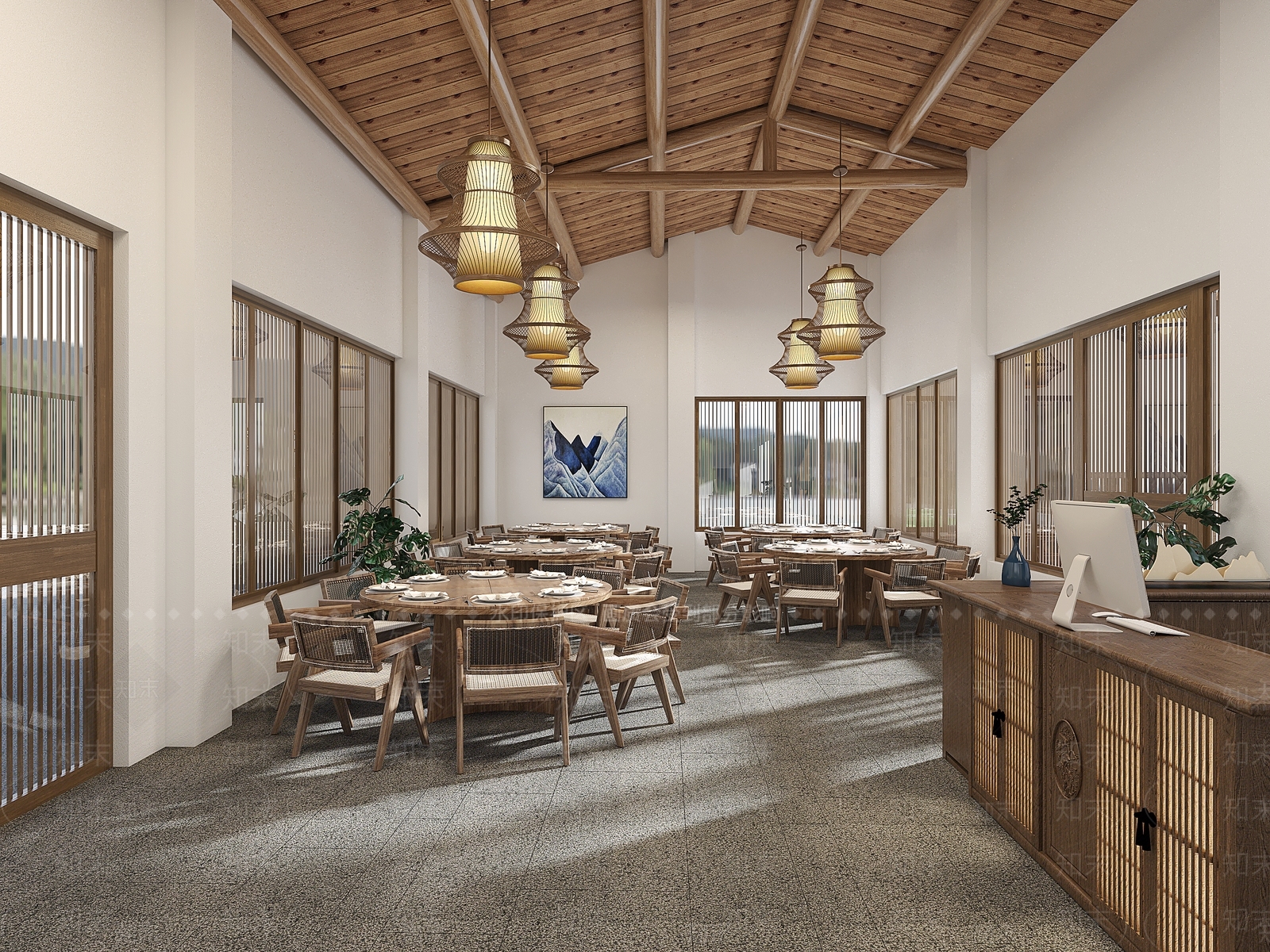 新中式民宿餐厅3D模型下载【ID:1140457035】