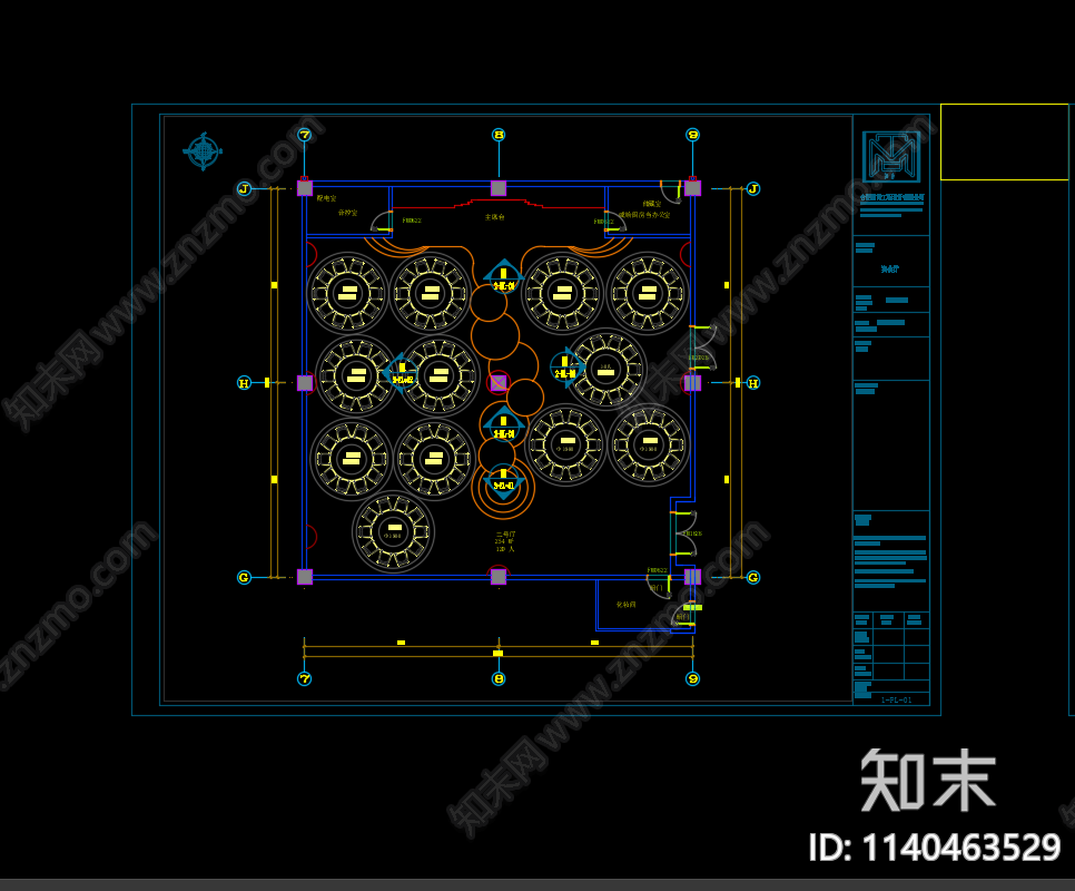 宴会厅cad施工图下载【ID:1140463529】
