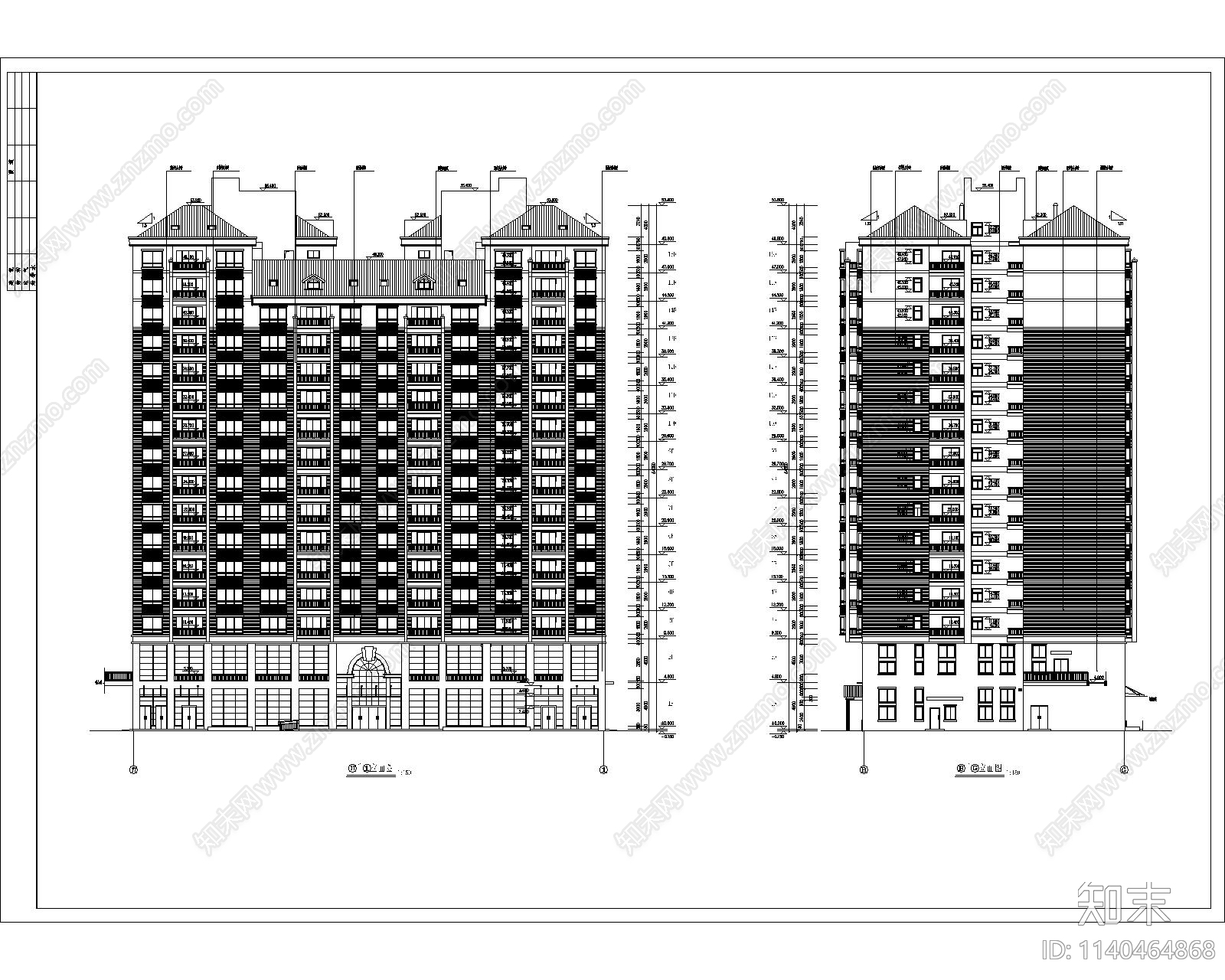 高层住宅建筑cad施工图下载【ID:1140464868】