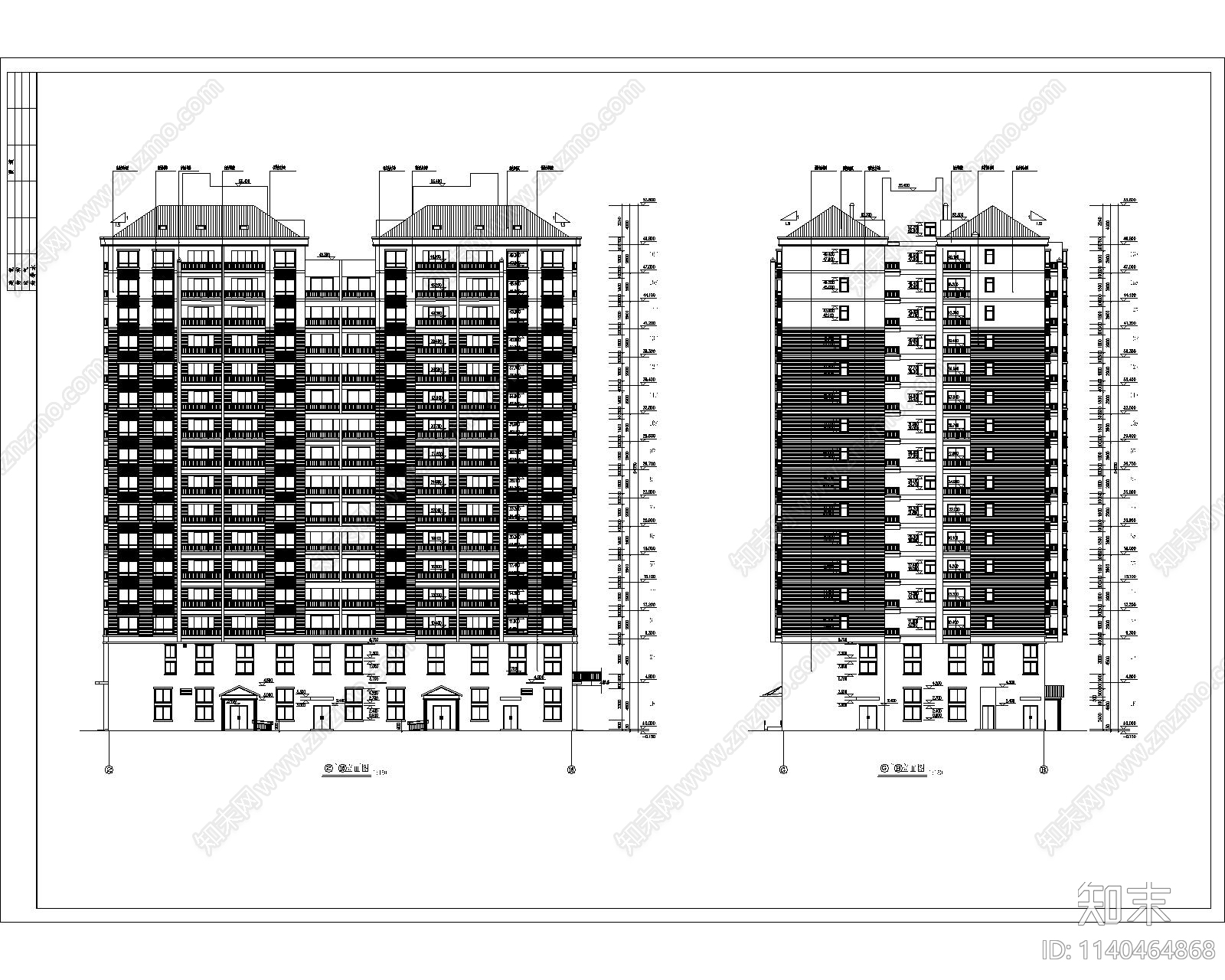 高层住宅建筑cad施工图下载【ID:1140464868】