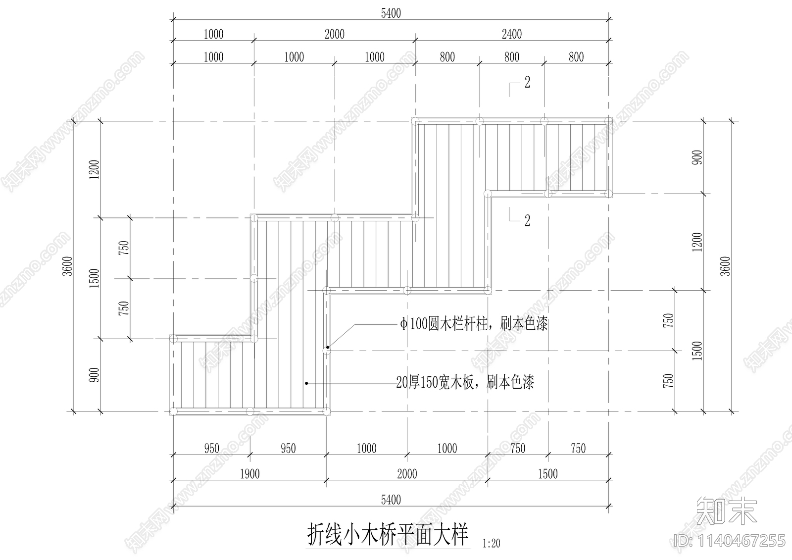 折线小木桥详图施工图下载【ID:1140467255】