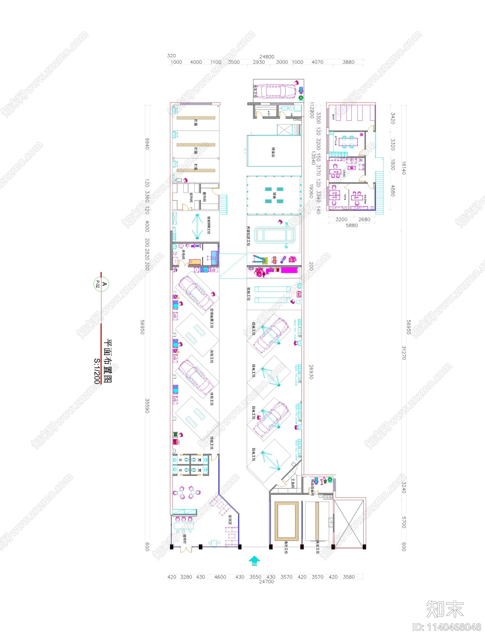 大型汽车维修美容洗车店施工图下载【ID:1140468048】