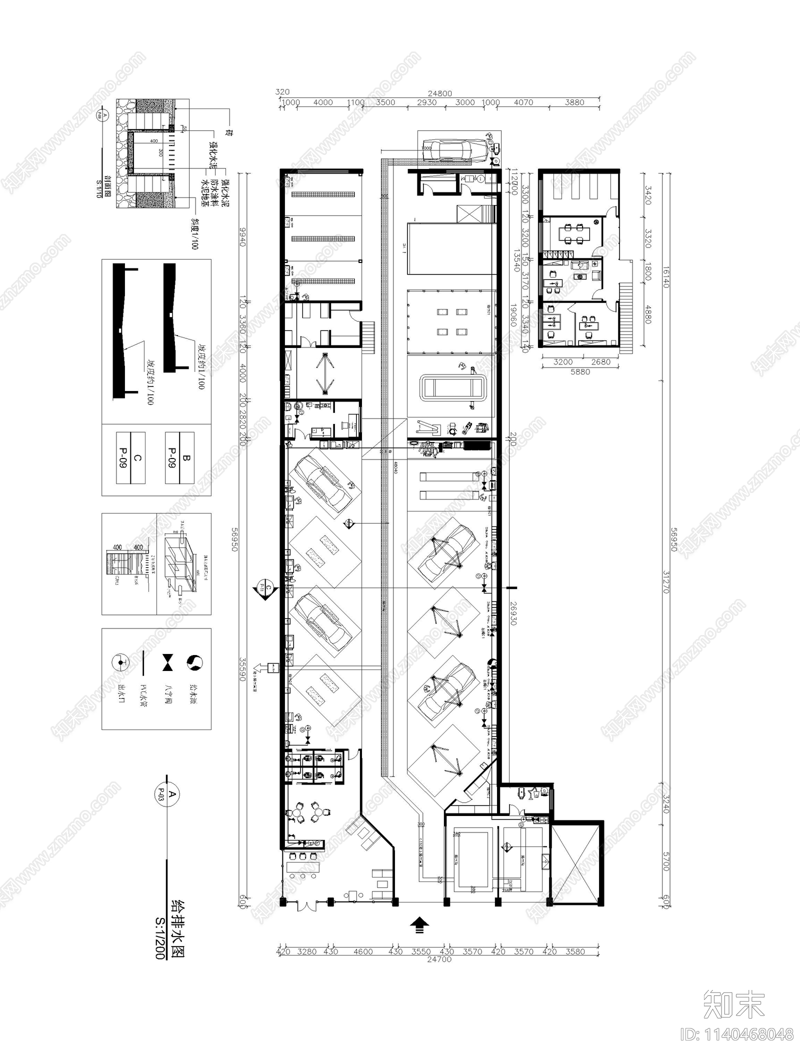 大型汽车维修美容洗车店施工图下载【ID:1140468048】