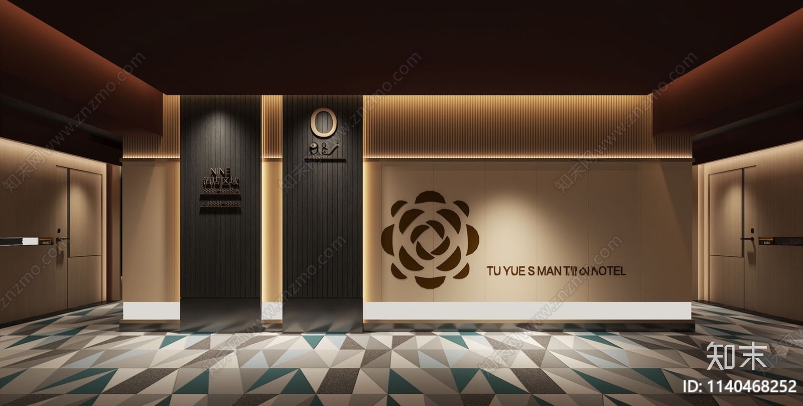现代酒店电梯厅SU模型下载【ID:1140468252】