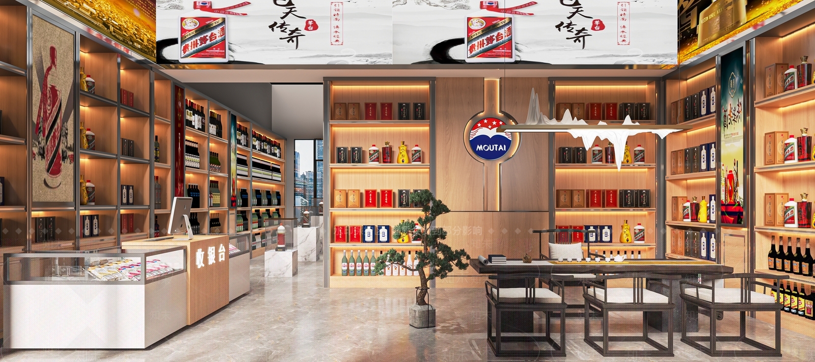 新中式烟酒店SU模型下载【ID:1140471471】