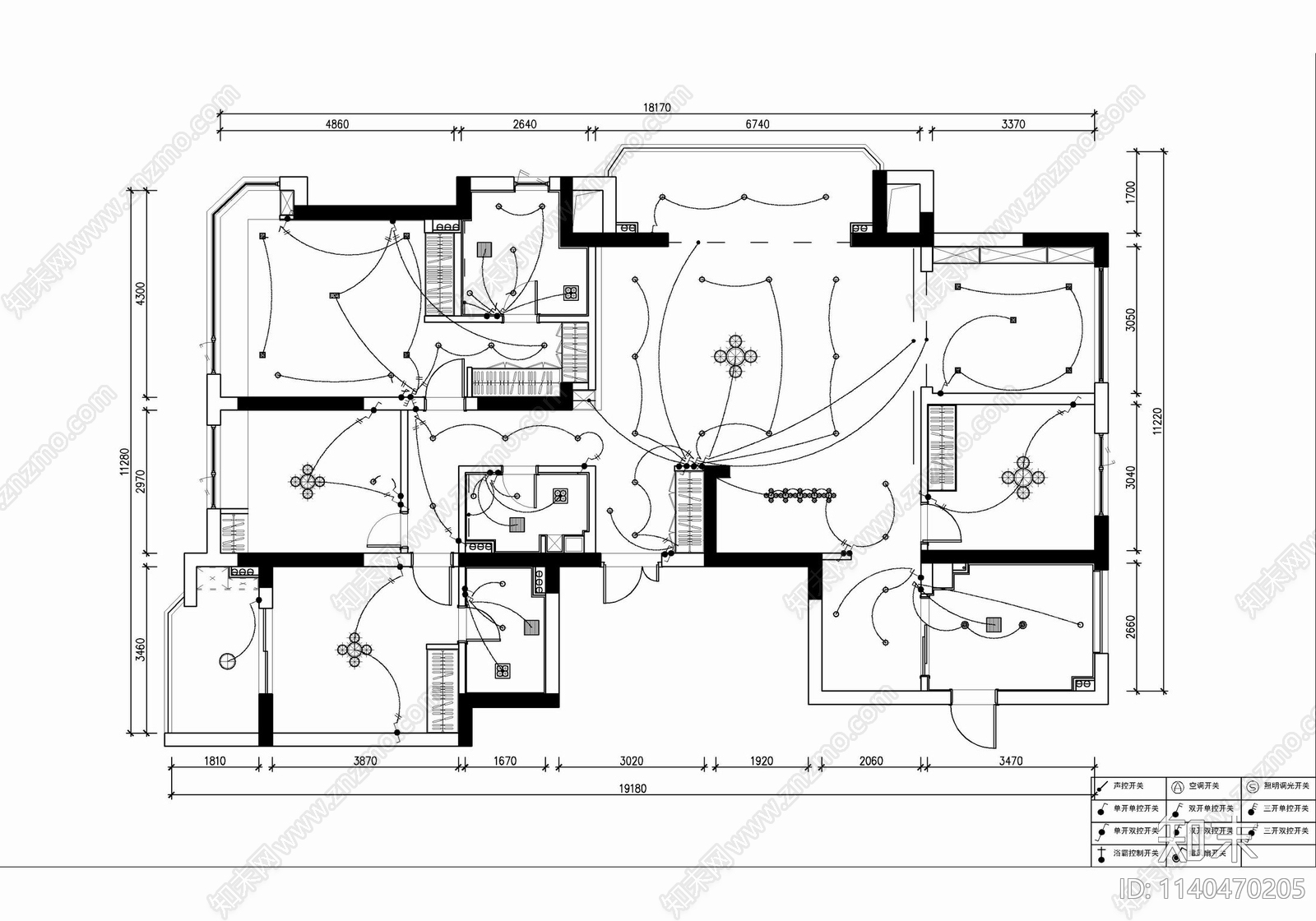 180㎡四居室家装大平层cad施工图下载【ID:1140470205】