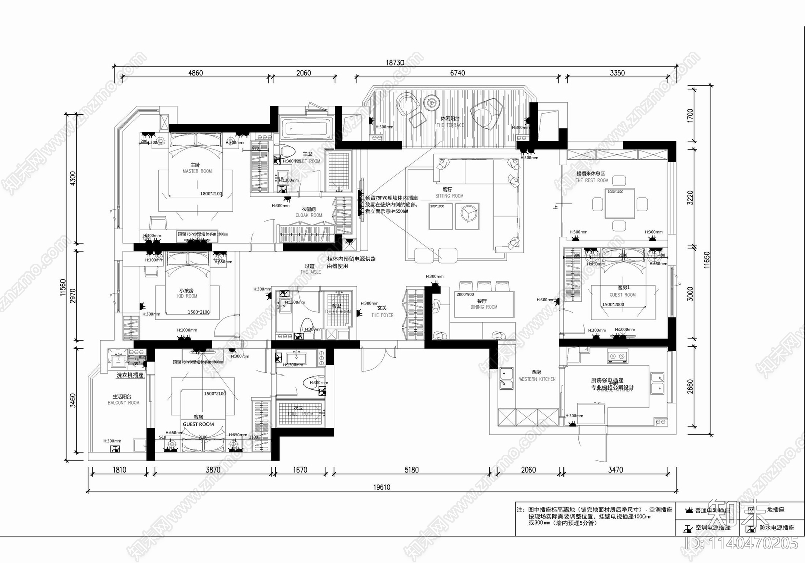 180㎡四居室家装大平层cad施工图下载【ID:1140470205】