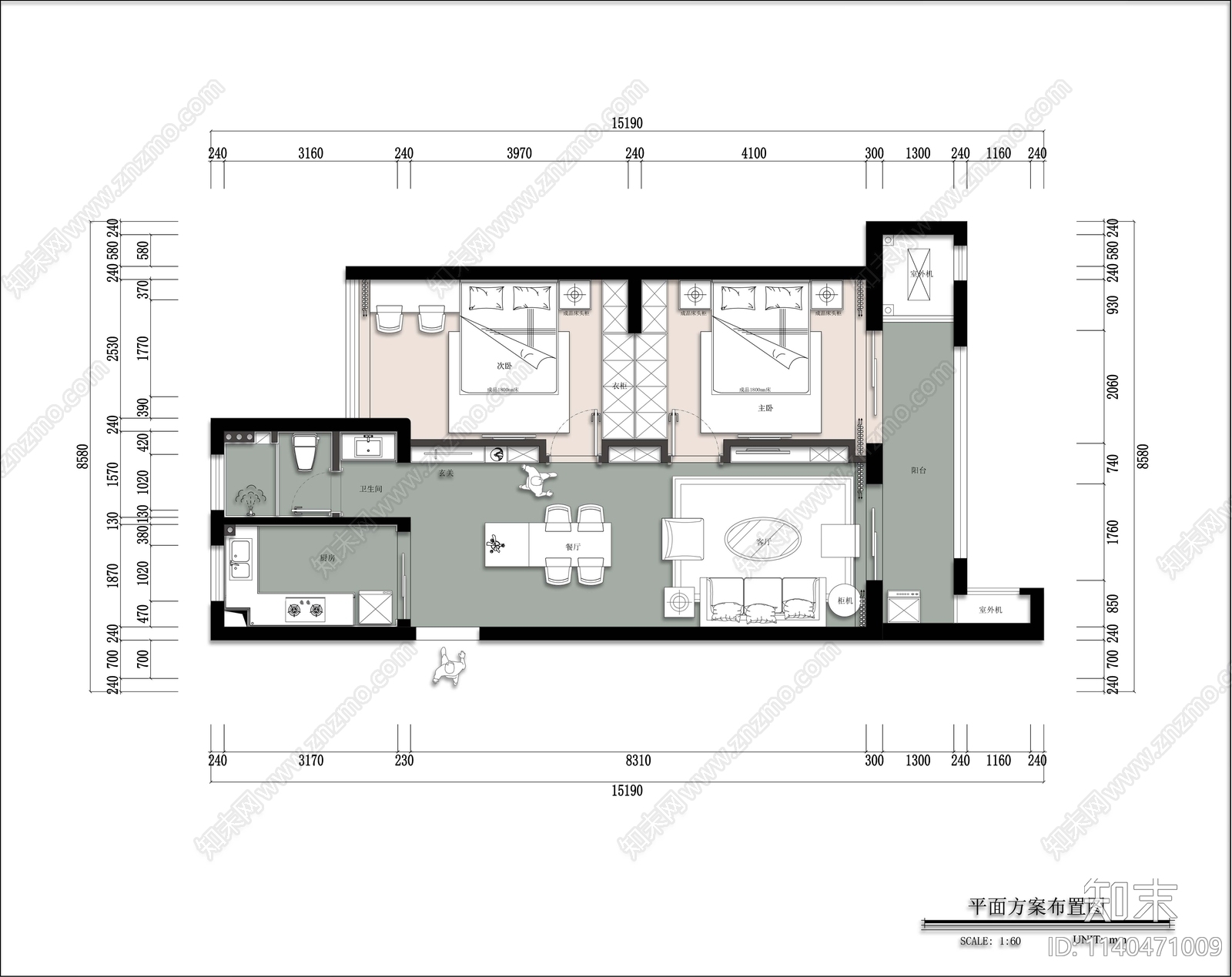 现代风格平层家装cad施工图下载【ID:1140471009】