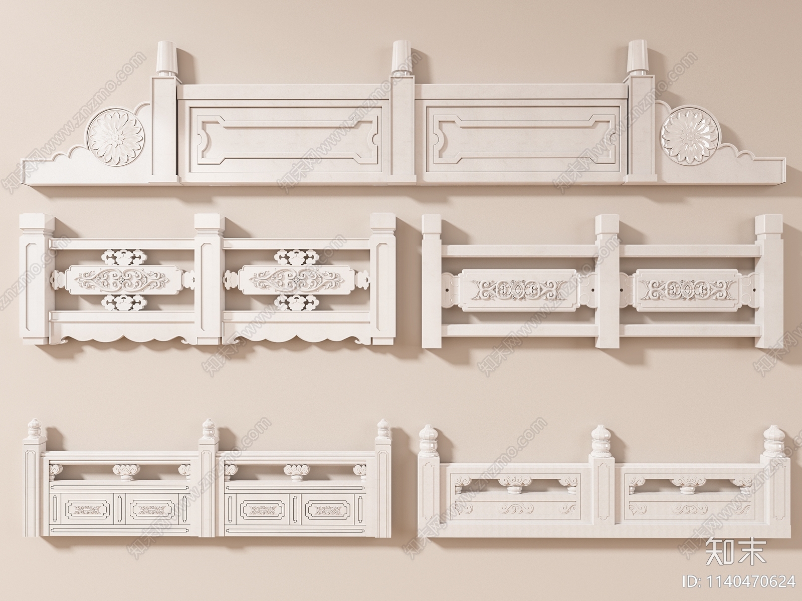 现代汉白玉护栏3D模型下载【ID:1140470624】