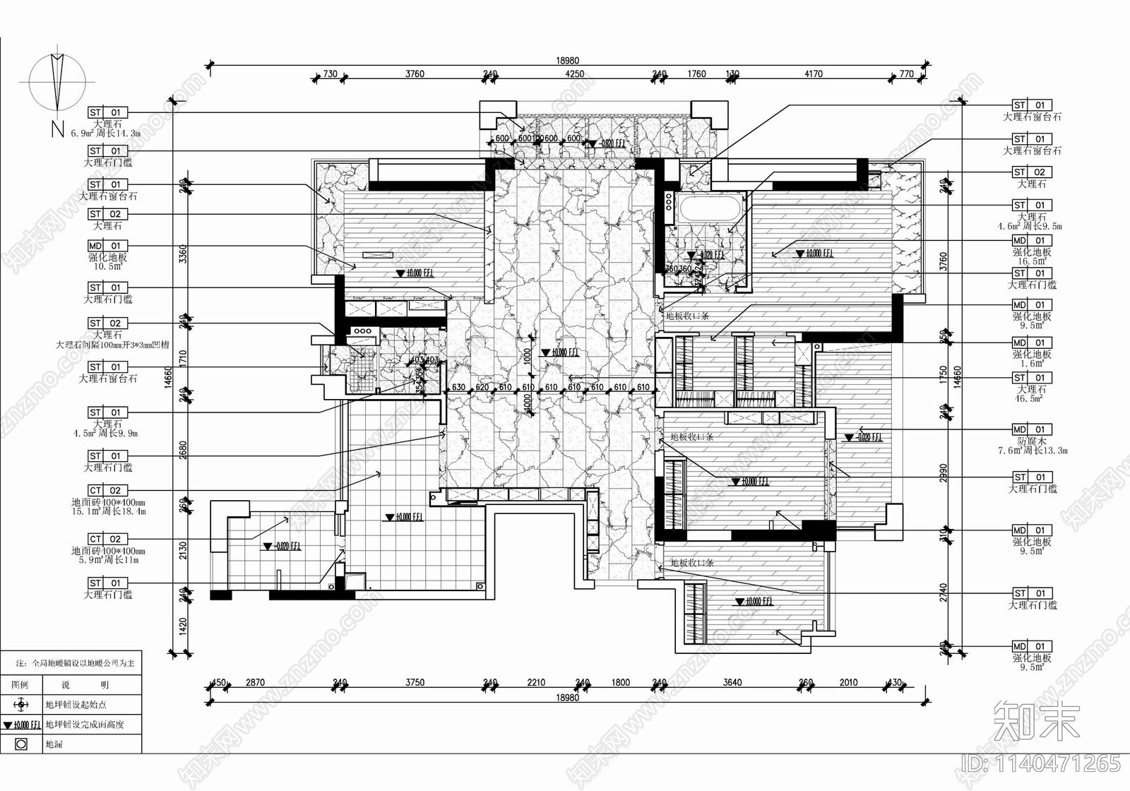 200㎡四居室家装大平层cad施工图下载【ID:1140471265】