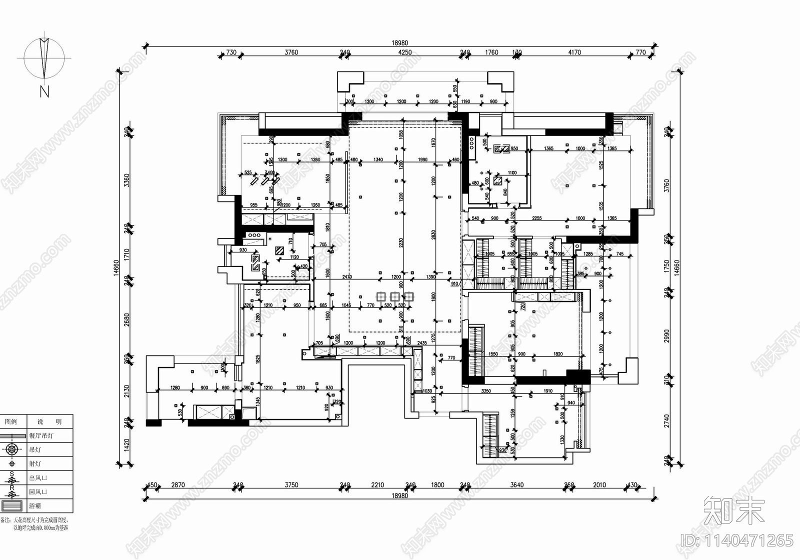 200㎡四居室家装大平层cad施工图下载【ID:1140471265】