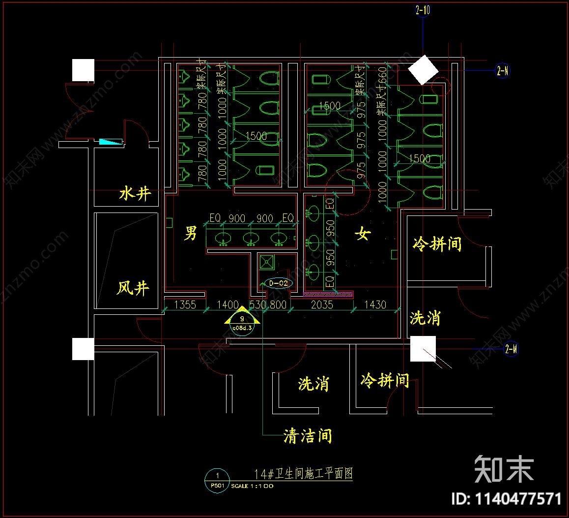 商场卫生间cad施工图下载【ID:1140477571】