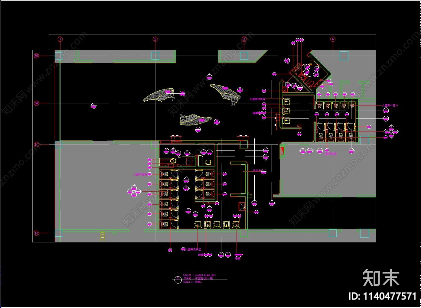 商场卫生间cad施工图下载【ID:1140477571】