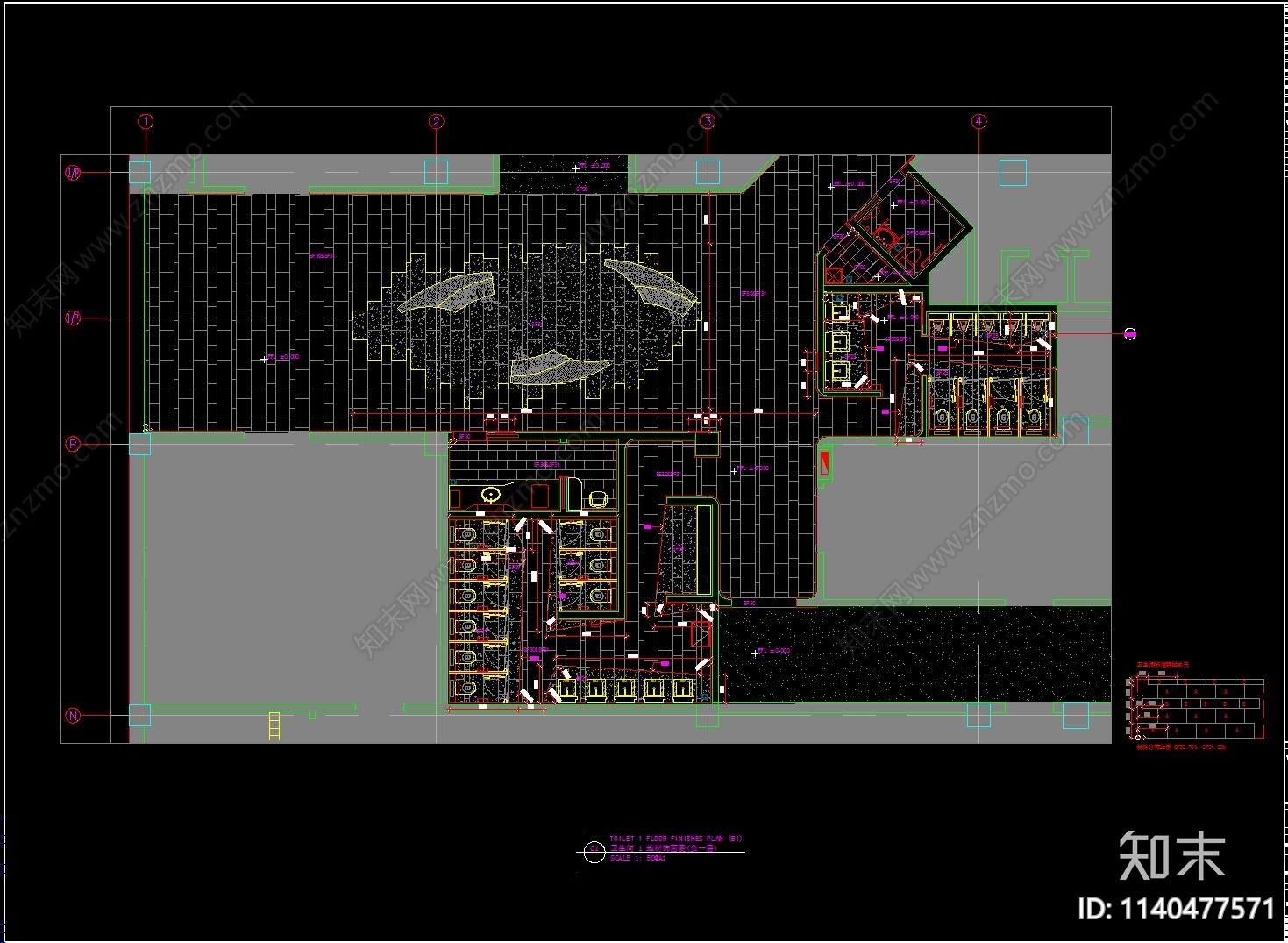商场卫生间cad施工图下载【ID:1140477571】