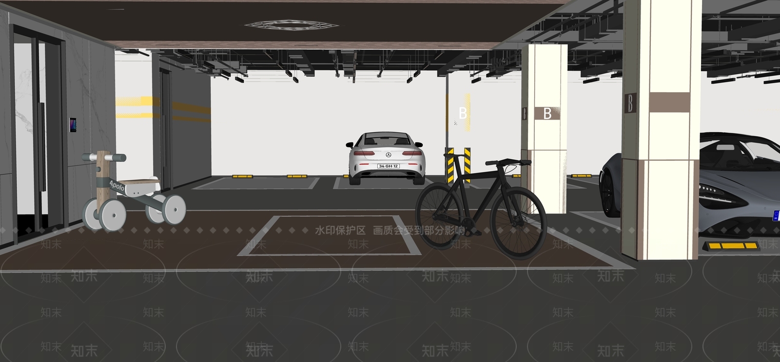 现代停车场SU模型下载【ID:1140480683】