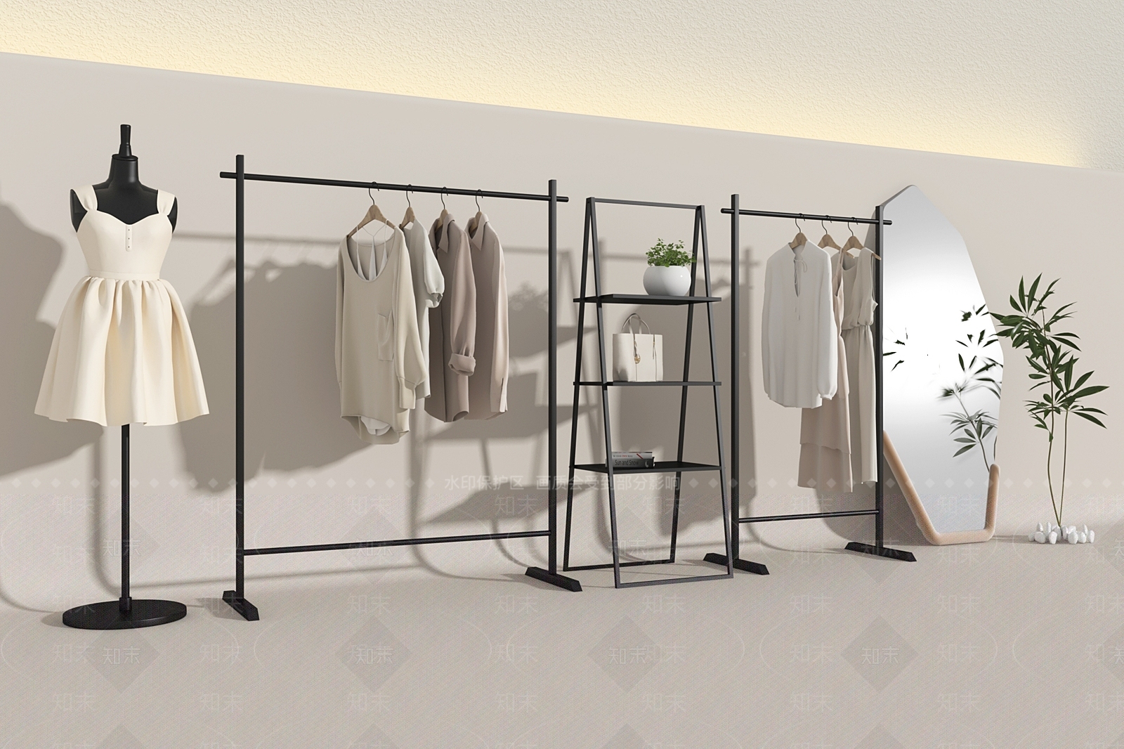 现代服装店货架3D模型下载【ID:1140481227】