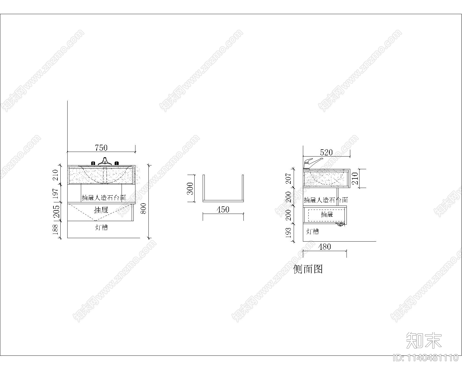 盥洗柜平立面施工图下载【ID:1140481110】