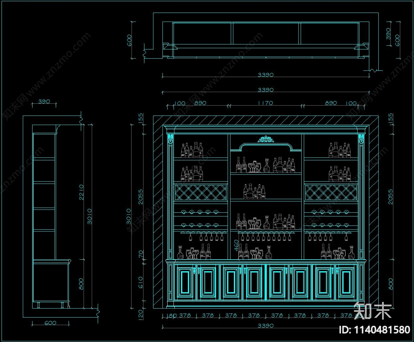 酒柜cad施工图下载【ID:1140481580】