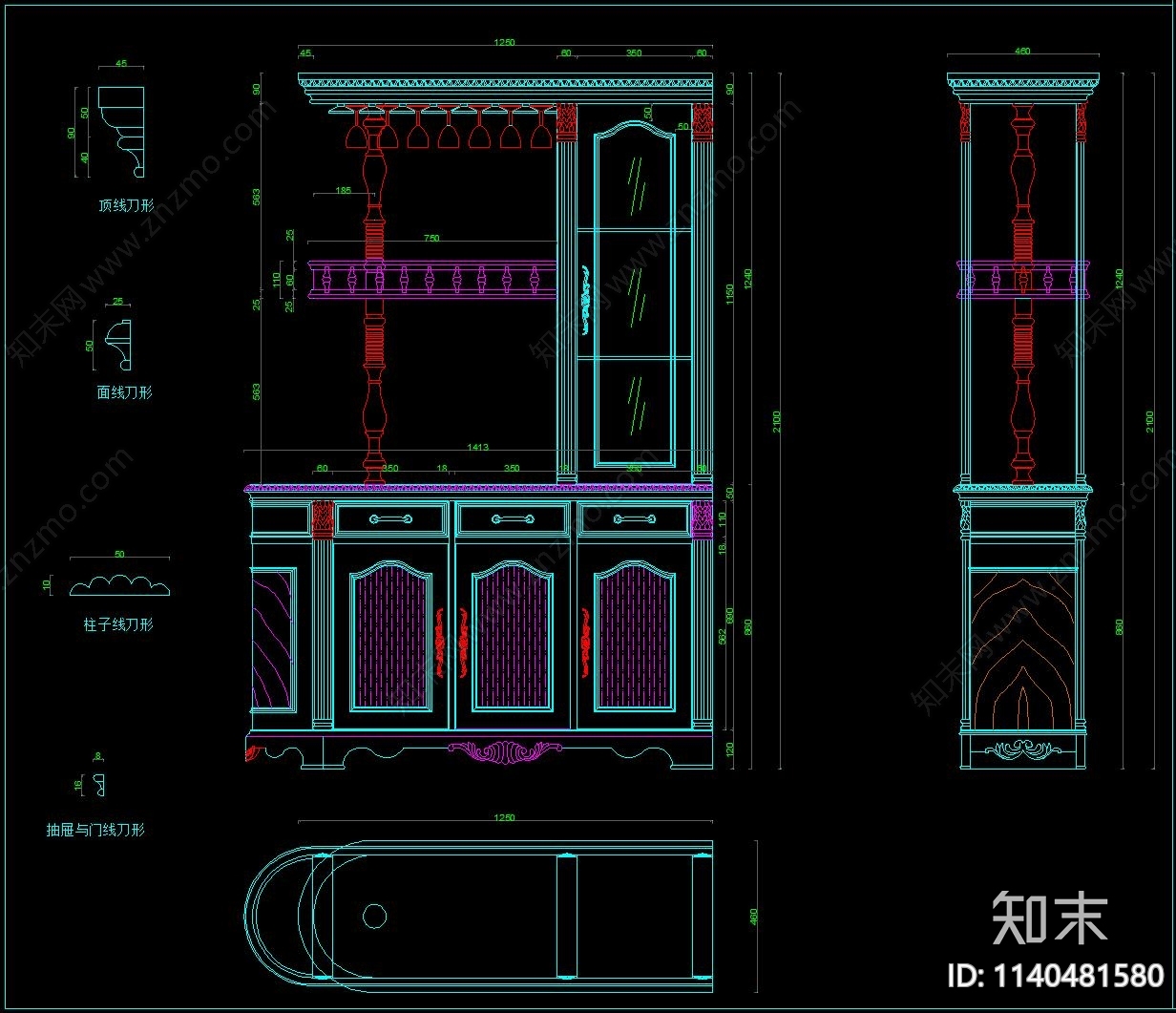 酒柜cad施工图下载【ID:1140481580】