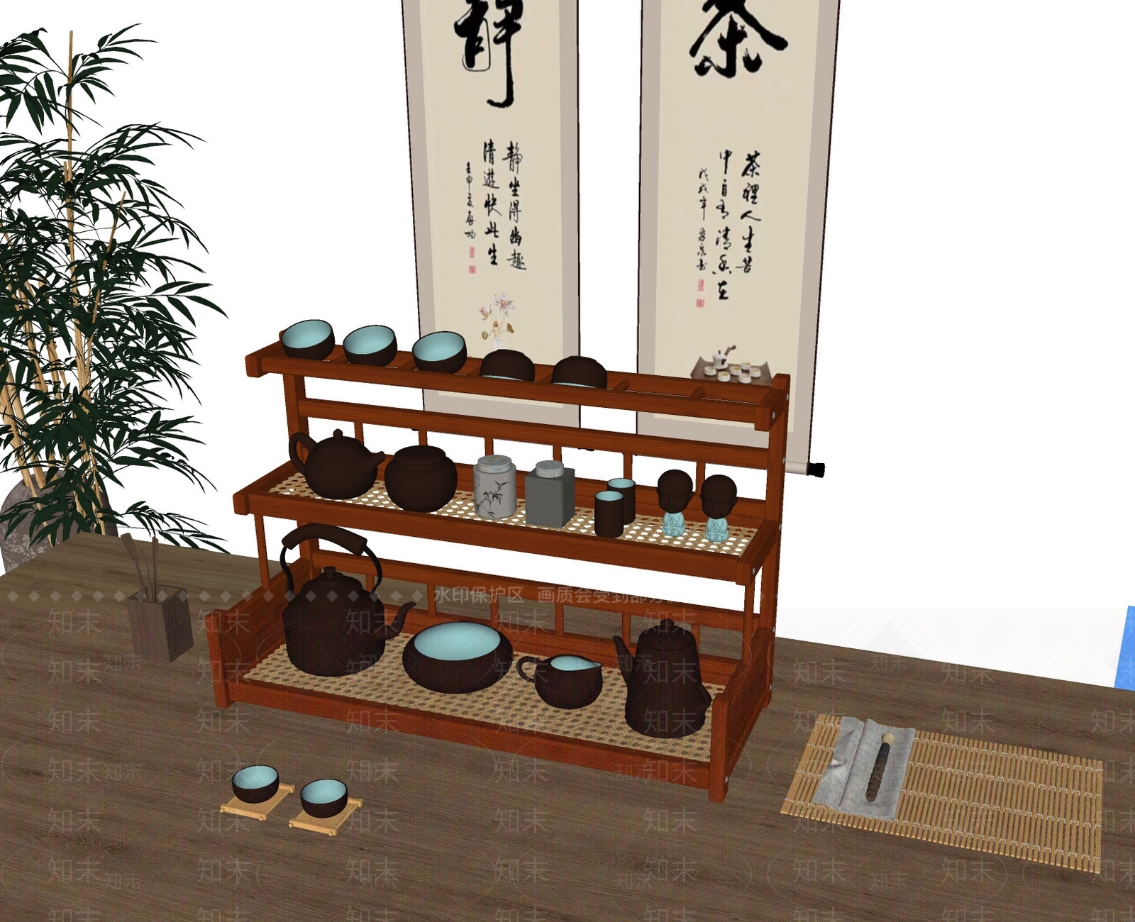 新中式编藤博古架SU模型下载【ID:1140482760】