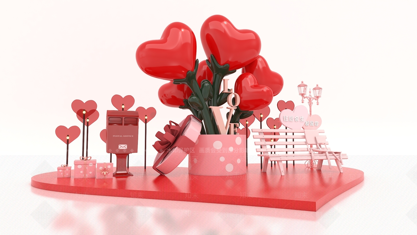 现代七夕情人节美陈3D模型下载【ID:1140487400】_知末3d模型网