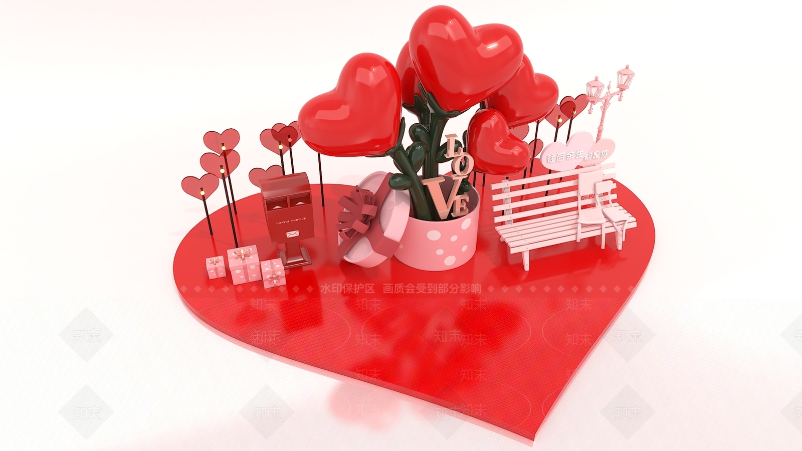 现代七夕情人节美陈3D模型下载【ID:1140487400】_知末3d模型网