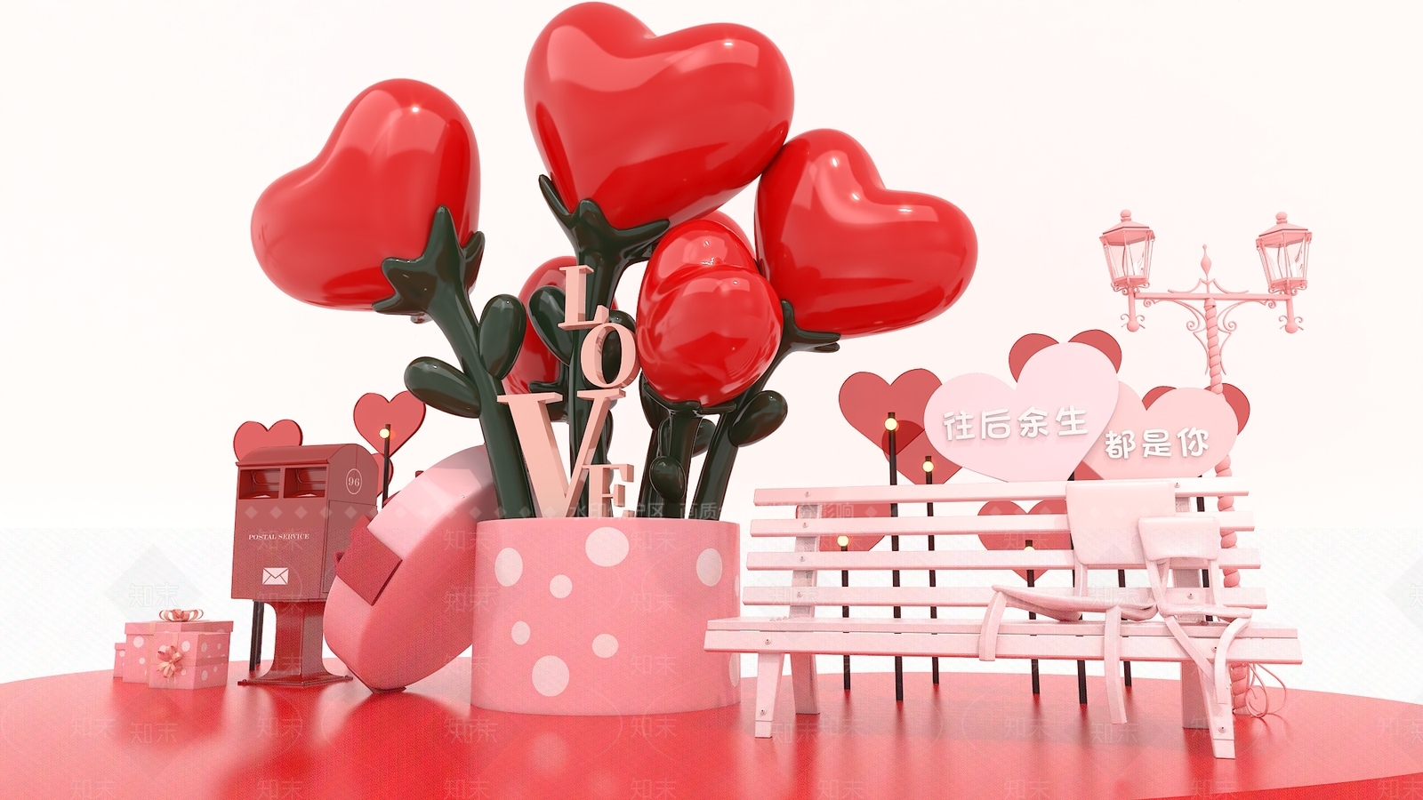 现代七夕情人节美陈3D模型下载【ID:1140487400】_知末3d模型网