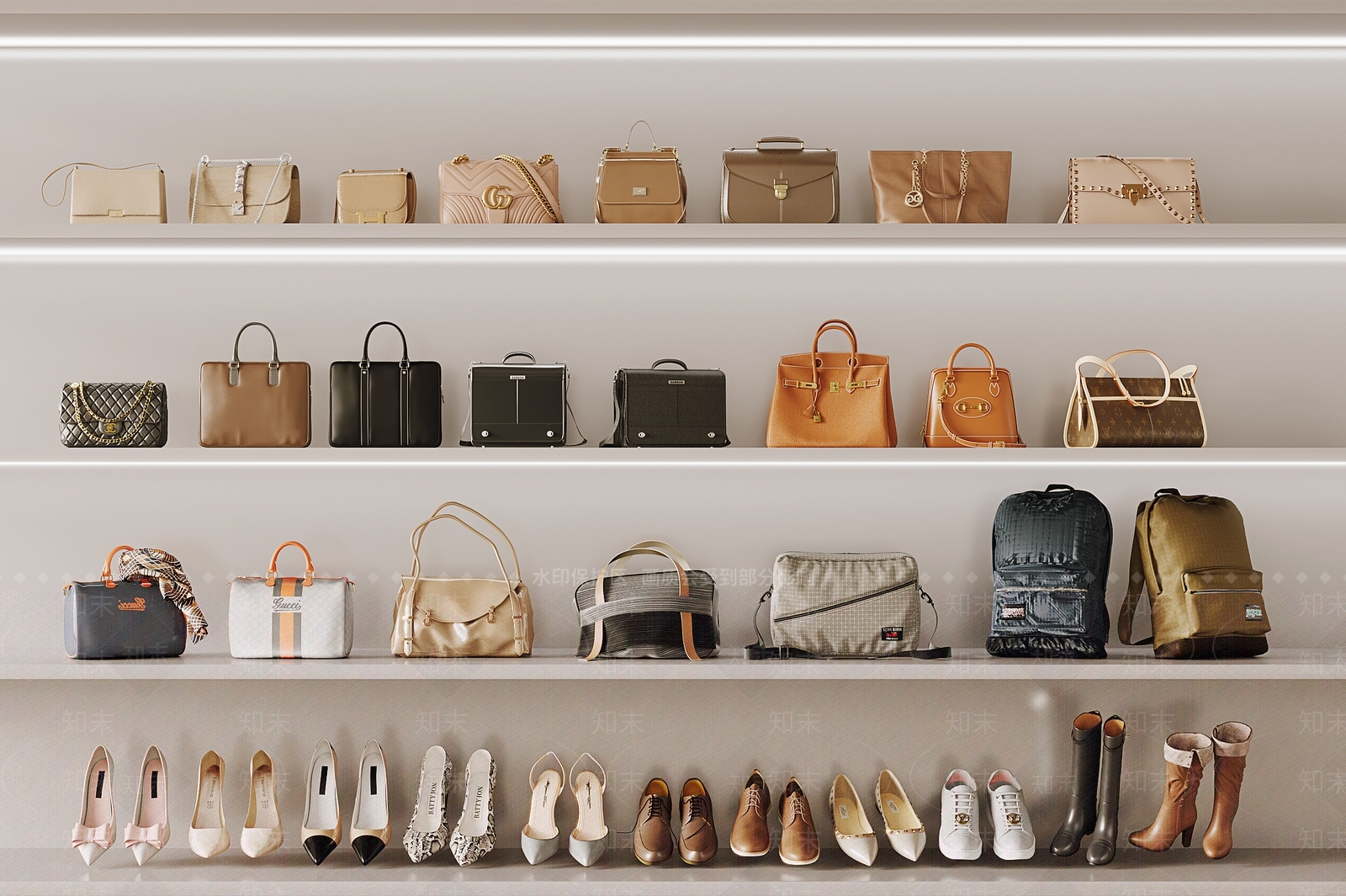 女士包包男士箱包鞋子高跟鞋靴子皮鞋3D模型下载【ID:1140488990】