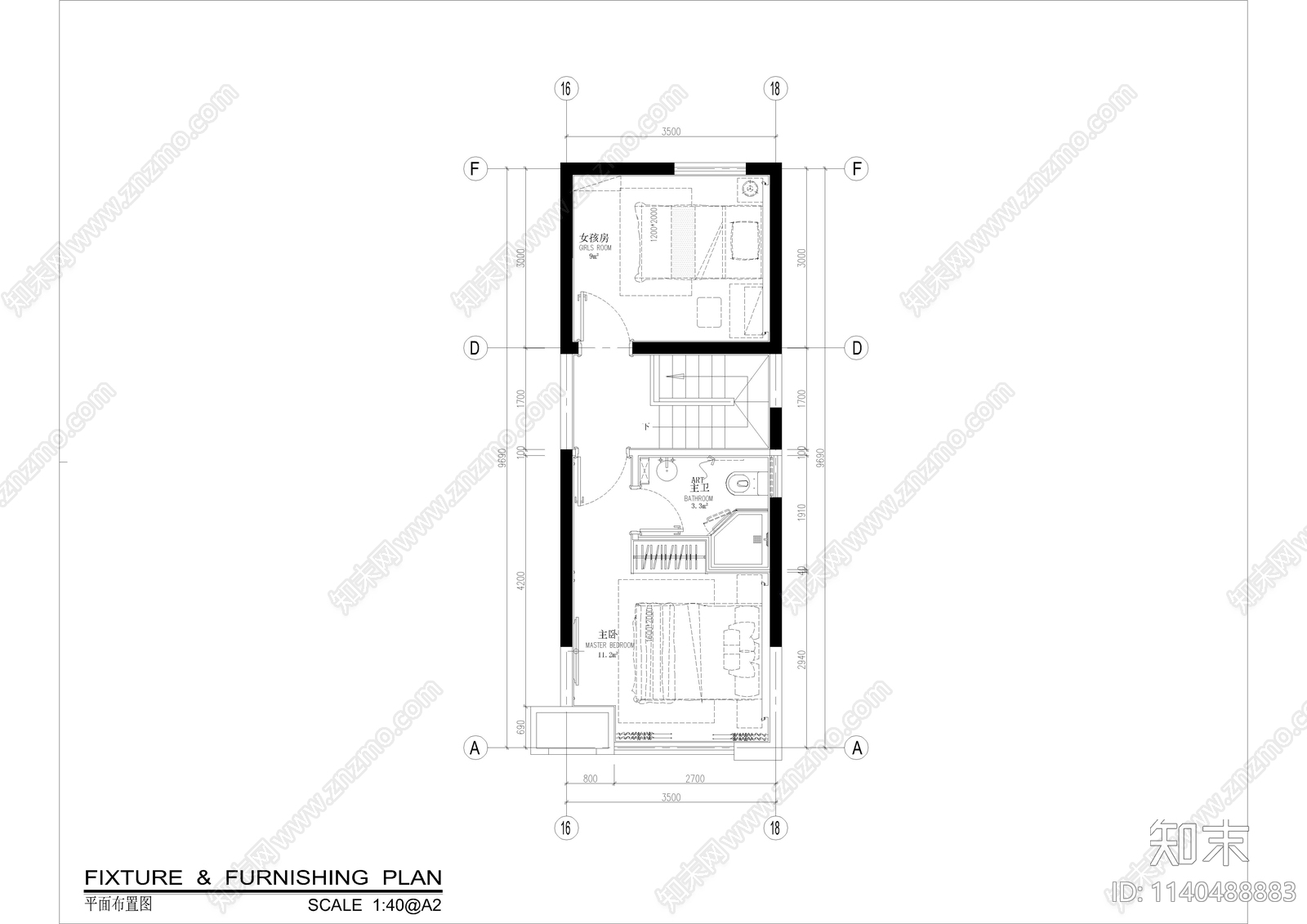 平层家装cad施工图下载【ID:1140488883】