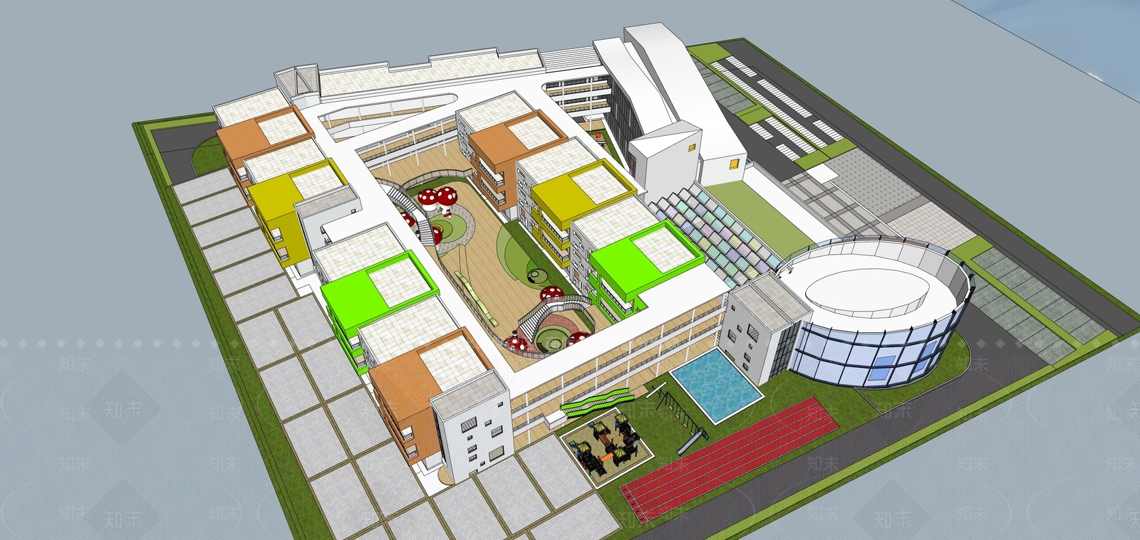 现代幼儿园建筑SU模型下载【ID:1140494194】