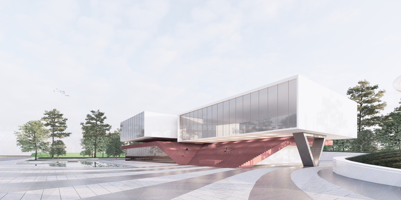 现代展览馆建筑SU模型下载【ID:1140496650】