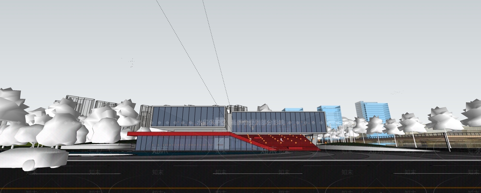 现代展览馆建筑SU模型下载【ID:1140496650】