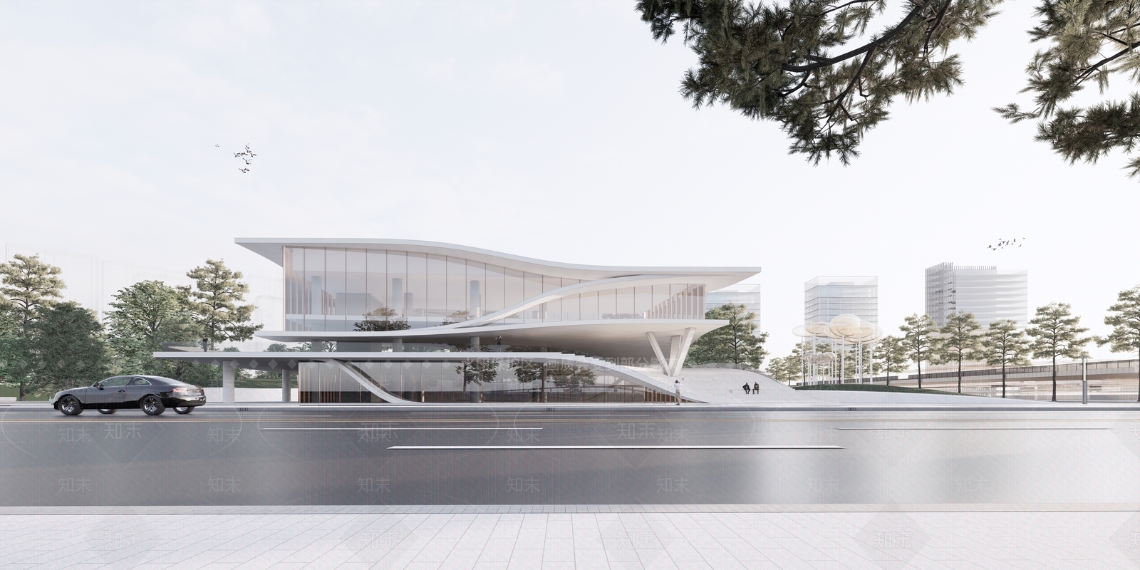 现代展览馆建筑SU模型下载【ID:1140497313】