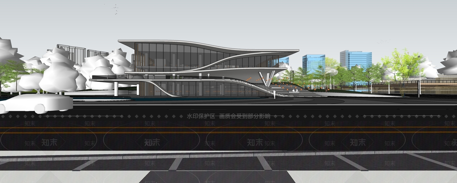 现代展览馆建筑SU模型下载【ID:1140497313】