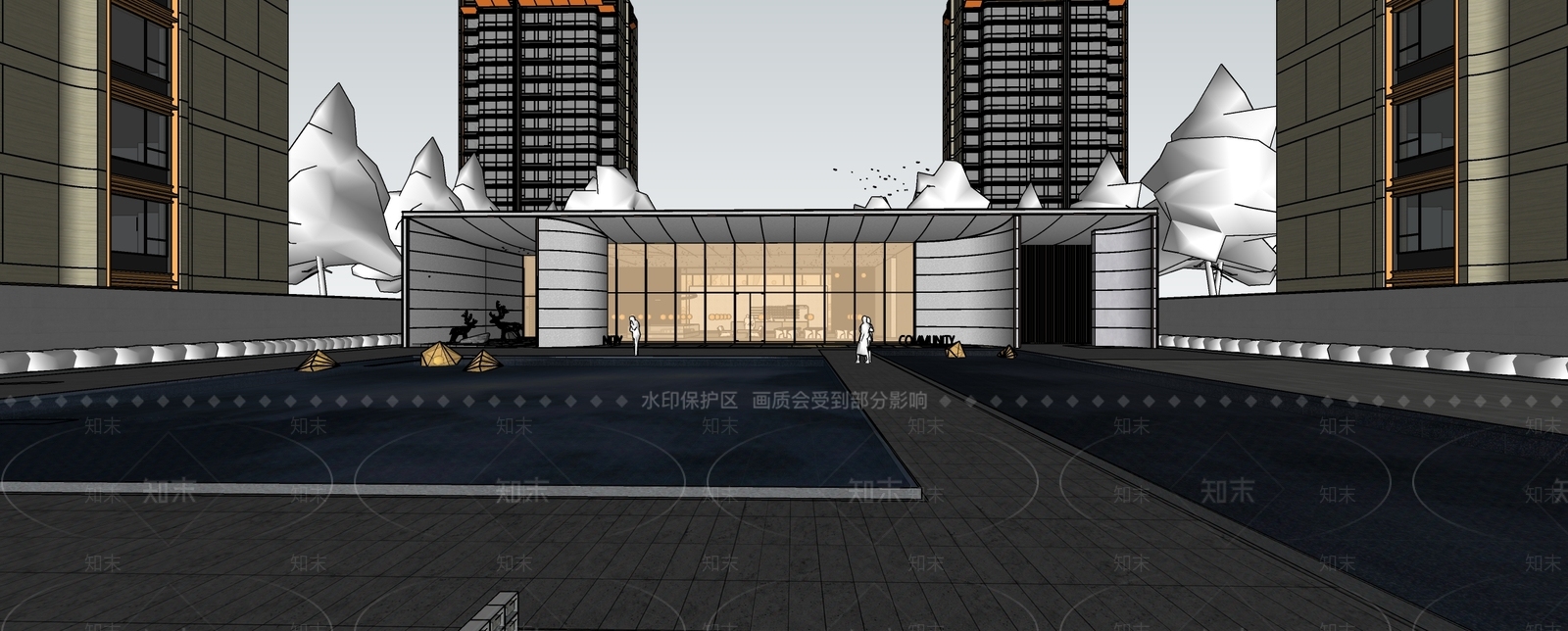 现代展览馆建筑SU模型下载【ID:1140497958】