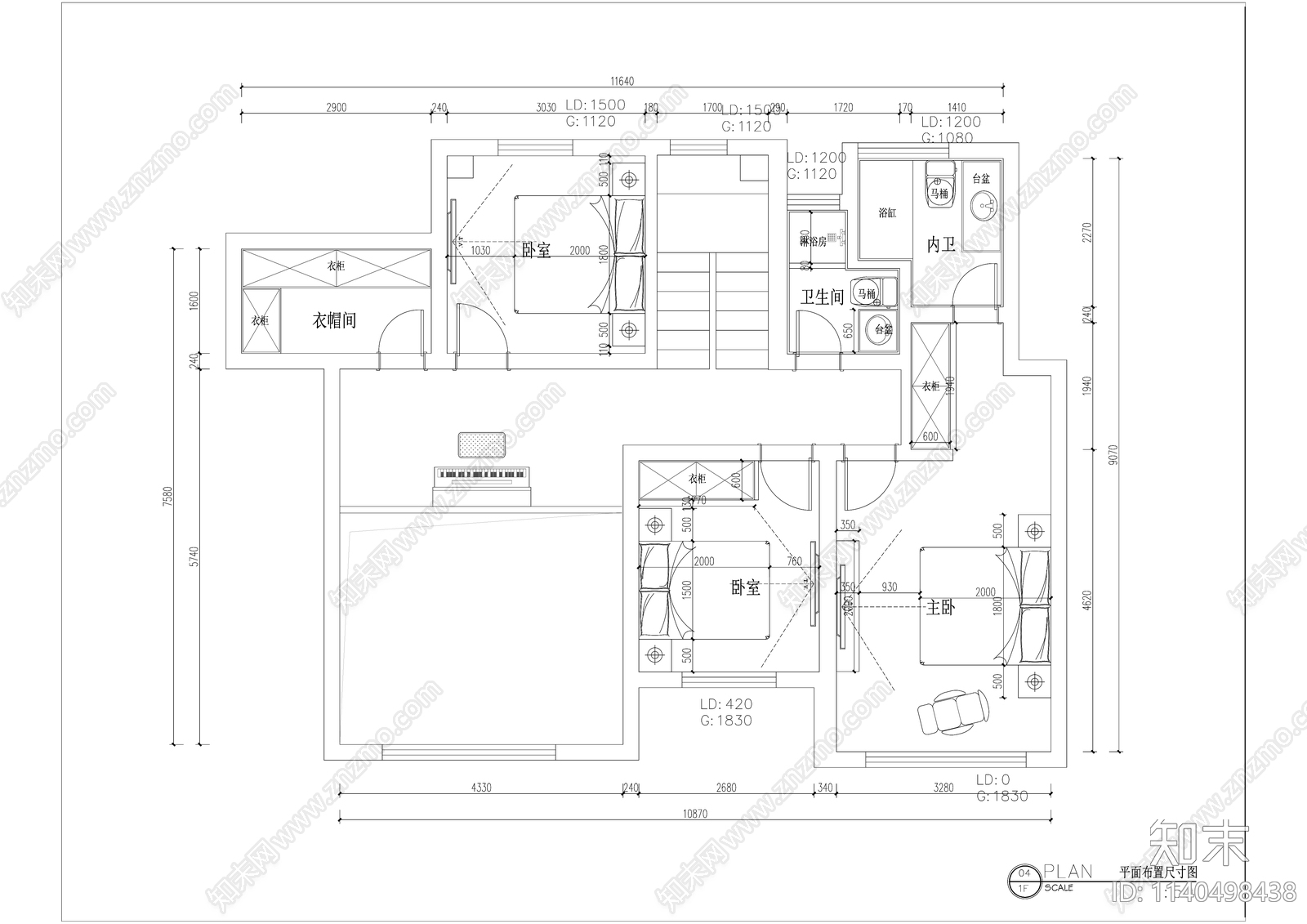 复式家装cad施工图下载【ID:1140498438】